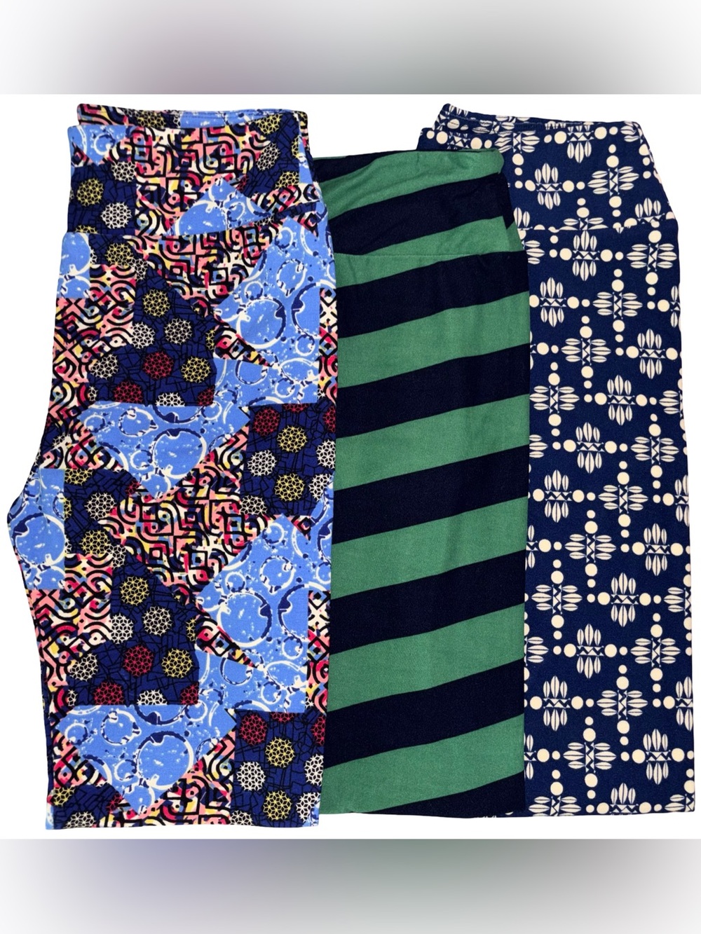 Lot of 3 LuLaRoe Leggings Size OS Navy Blue Green Off White